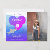 シャーク・バースデー・パーティーの写真パープル・ブルー招待状 招待状 (正面)