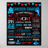 シャーク・ファースト誕生日の黒板の男の子のサイン ポスター (正面)