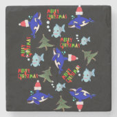 シャーク・フィッシュ、クリスマス大理石コースター ストーンコースター (正面)