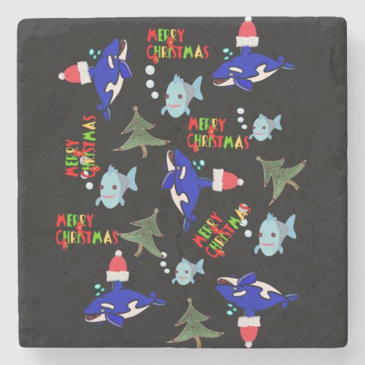 シャーク・フィッシュ、クリスマス大理石コースター ストーンコースター (正面)
