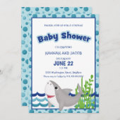 シャーク・ボーイ・ブルーカップルの赤ちゃんシャワー 招待状 (正面/裏面)