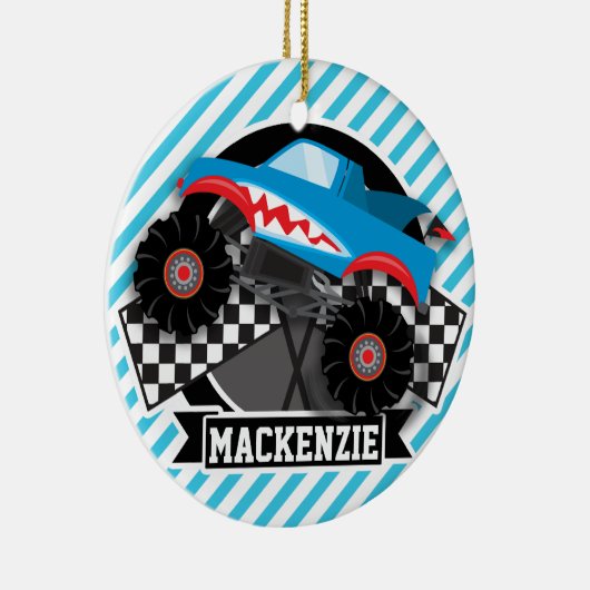 シャーク・モンスタ市松模様にー・トラック・青ストライプい セラミックオーナメント (右)