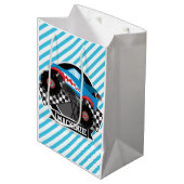 シャーク・モンスタ市松模様にー・トラック・青ストライプい ミディアムペーパーバッグ (正面アングル)