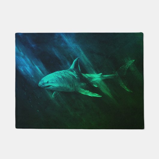 シャーク 青 緑 18 x 24 ドアマット (正面)