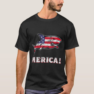 シャーク 7月4日 独立記念日 アメリカ国旗 Tシャツ