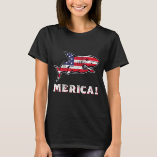 シャーク 7月4日 独立記念日 アメリカ国旗 Tシャツ