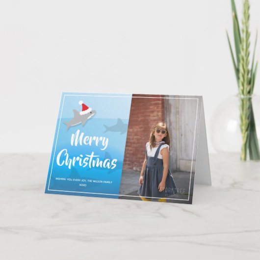 シャークinサンタハットクリスマスフォールディングホリデーカード シーズンカード (正面)