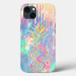 シャープで輝く雫とパイナップル柄のホログラフィック iPhone 13ケース