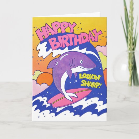 シャープなサメの誕生日レタープレスカード カード (正面)