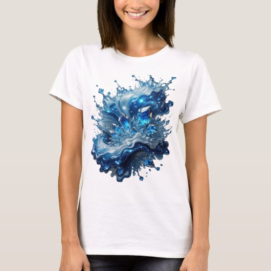 シャープなシルバーのWATER ELEMENTテキストデザイン Tシャツ (正面)