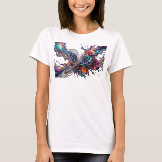 シャープなシルバー色の抽象芸術ステートメントTシャツ Tシャツ (正面)