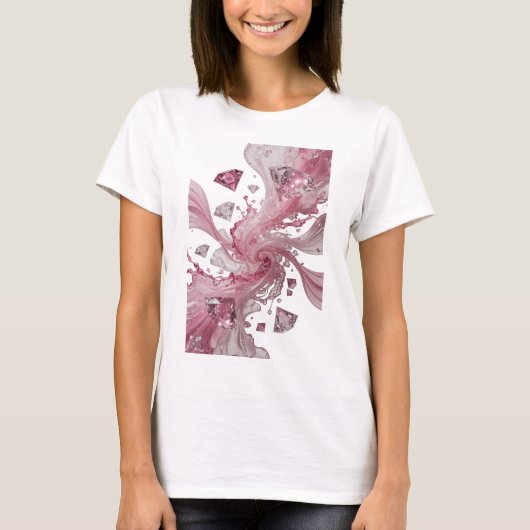 シャープなシルバー ダイヤモンドとクリスタルの液体 Tシャツ (正面)