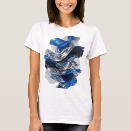 シャープなシルバー BLUE AND SILVER WAVES Tシャツデザイン Tシャツ (正面)
