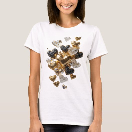 シャープなシルバーHEARTS OF GOLD AND GLAMOUR Tシャツ (正面)