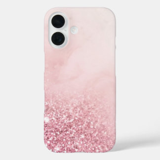 シャープなピンクのラメグラデーション 大理石 ホワイトマーブル iPhone 16ケース