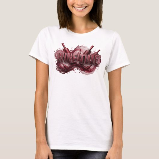 シャープなレッド WINE TIMEスローガンTシャツ Tシャツ (正面)