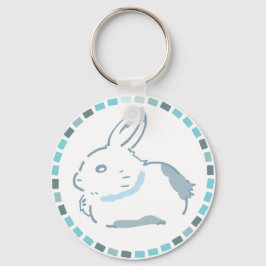 シャープな雪うさぎ&青タイルデザイン キーホルダー