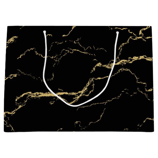 シャープな黒と金ゴールド大理石 ラージペーパーバッグ (正面)