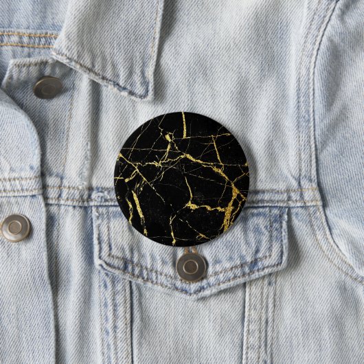シャープな黒と金ゴールド大理石 缶バッジ (インサイチュ)