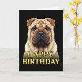 シャープアイの犬のアップの誕生日カード カード (黄色い花)