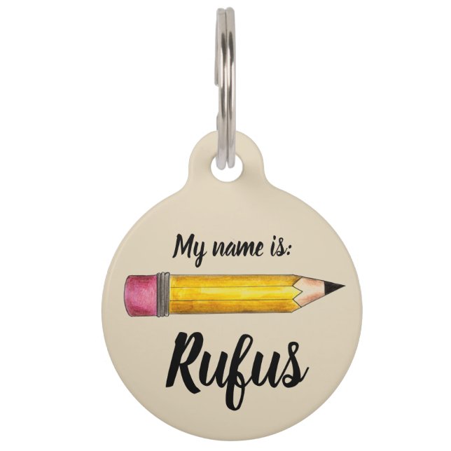 シャープイエロー#2ペンシルスクール先生作家 ペット　ネームタグ (正面)