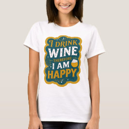 シャープオレンジ I DRINK WINE THEREFORE I AM HAPPY Tシャツ