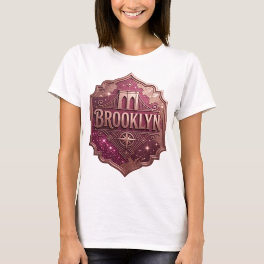 シャープゴールドBROOKLYNスローガンTシャツ Tシャツ (正面)