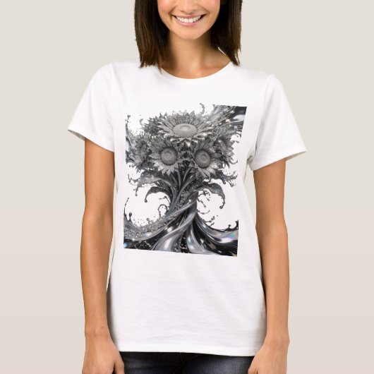 シャープシルバーウォーターフラワーTシャツデザイン Tシャツ (正面)