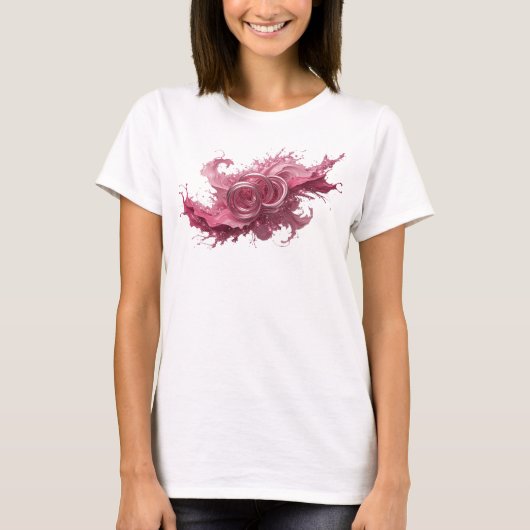 シャープピンクの抽象芸術アートプリント Tシャツ (正面)