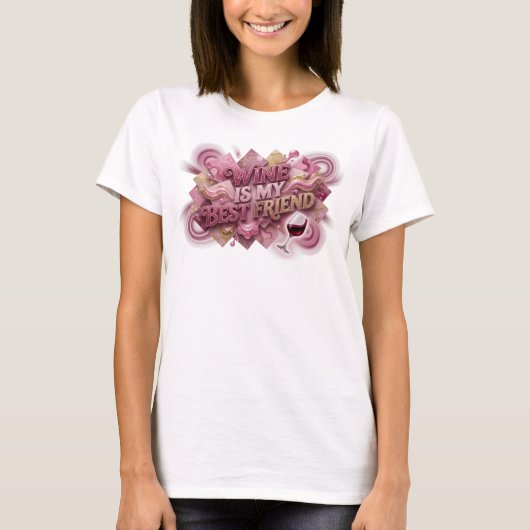 シャープピンクのWINE IS MY BEST FRIEND Tシャツ (正面)