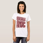 シャープピンク QUEENS NYC プリント Tシャツ (正面フル)