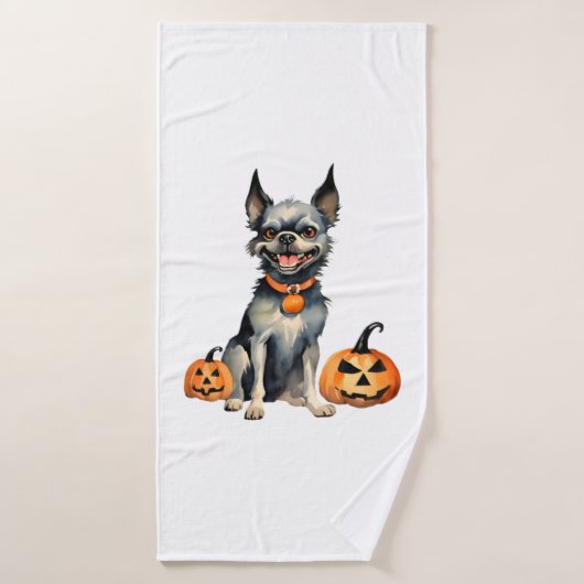 シャープ犬ガードハロウィンカボチャのプレミアム バスタオル (バスタオル)