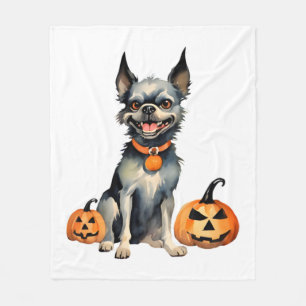 シャープ犬ガードハロウィンカボチャのプレミアム フリースブランケット