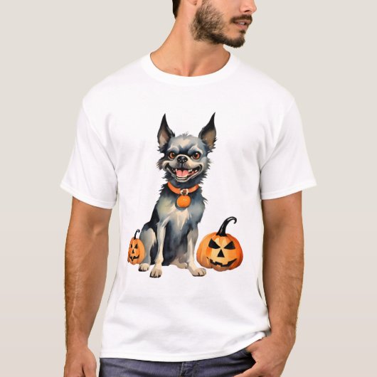 シャープ犬ガードハロウィンカボチャのプレミアム Tシャツ (正面)