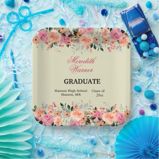 シャーベットカラーフローラ卒業パーティー紙プレート ペーパープレート (パーティー)