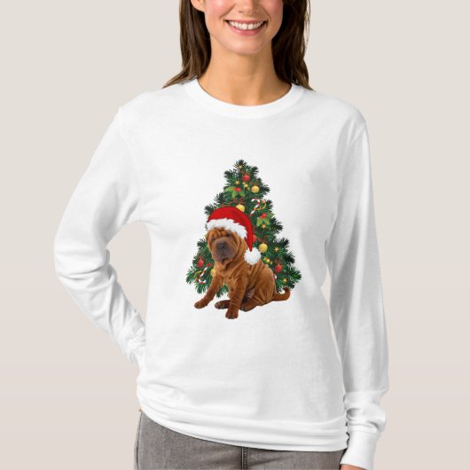 シャーペイのクリスマス犬、Xmas シャーペイの犬 Tシャツ (正面)
