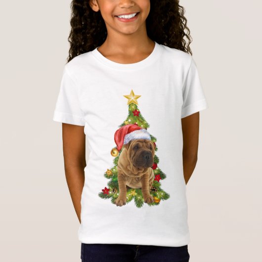 シャーペイのクリスマス犬、Xmas シャーペイ犬 Tシャツ (正面)