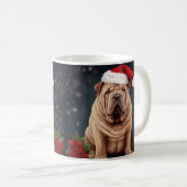 シャーペイボックスドッグと雪とクリスマス コーヒーマグカップ (正面右)