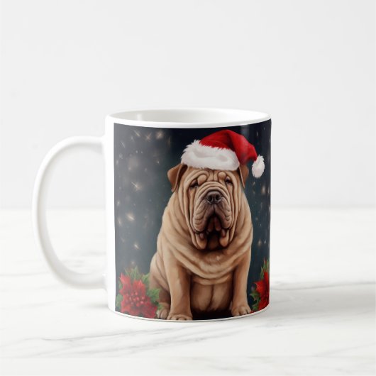 シャーペイボックスドッグと雪とクリスマス コーヒーマグカップ (左)
