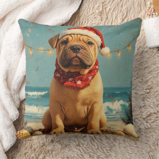 シャーペイ犬 クリスマス ヴィンテージ ビーチ クッション (ブランケット)