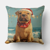 シャーペイ犬 クリスマス ヴィンテージ ビーチ クッション (正面)