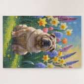 シャーペイ犬 春の花の絵 ジグソーパズル (横)