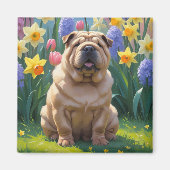 シャーペイ犬 春の花の絵 マグネット (正面)