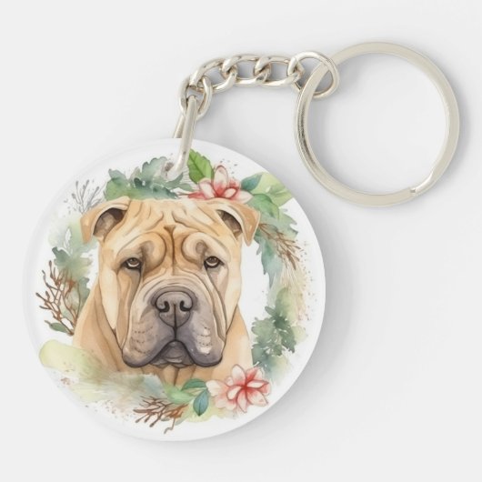 シャーペイ クリスマスリース クリスマスの犬 キーホルダー (裏面)