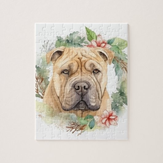 シャーペイ クリスマスリース クリスマスの犬 ジグソーパズル (縦)