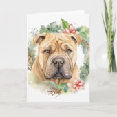シャーペイ クリスマスリース 楽しい犬 カード (正面)