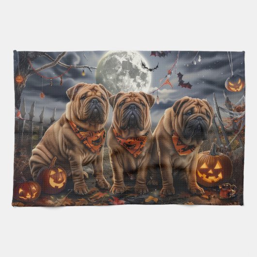 シャーペイ・ハロウィーン・ホラー キッチンタオル (横)