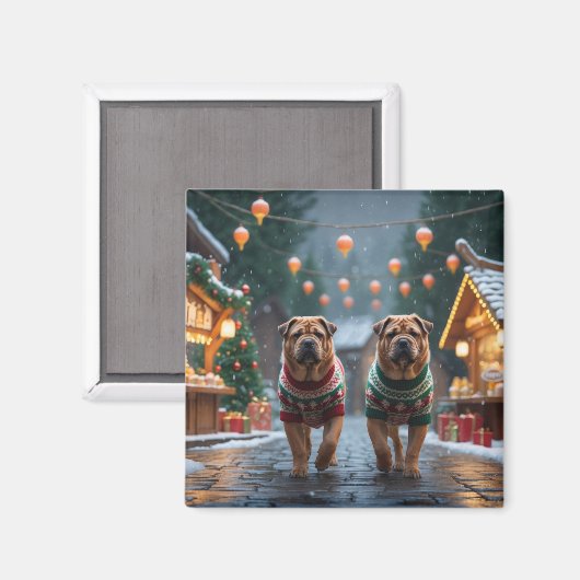 シャーペイ 犬 クリスマス スノー ホリデー マグネット (正面/裏面)