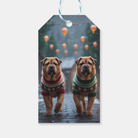 シャーペイ 犬 クリスマス スノー 冬のイベント ギフトタグ (正面)