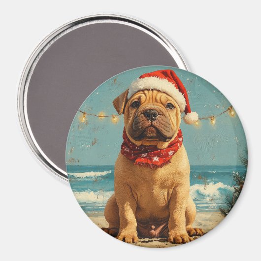 シャーペイ 犬 クリスマス ヴィンテージ ビーチ マグネット (正面/裏面)